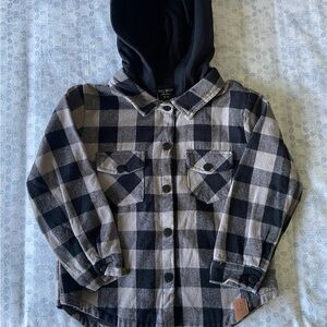 Little Bipsy Plaid Hooded Kids Shirt - Black and Gray